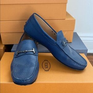 Tod's Blue Pebbled Leather Bit Loafers men’s